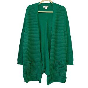 Cj Banks Womens Green Striped Open Front Cardigan With Pockets Size 2X